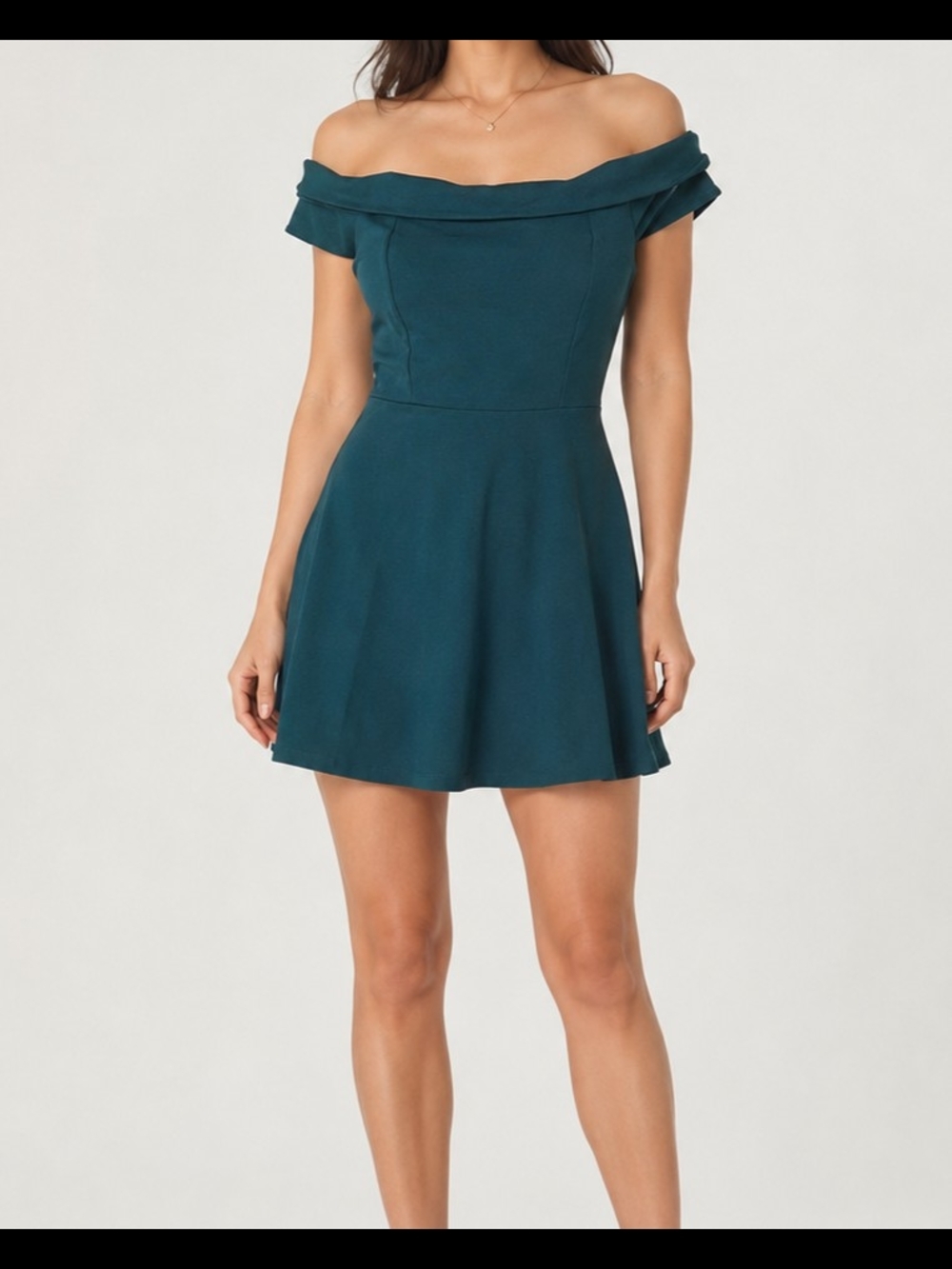 Lulus Women's Green Off-Shoulder Fit & Flare Mini Dress Size S